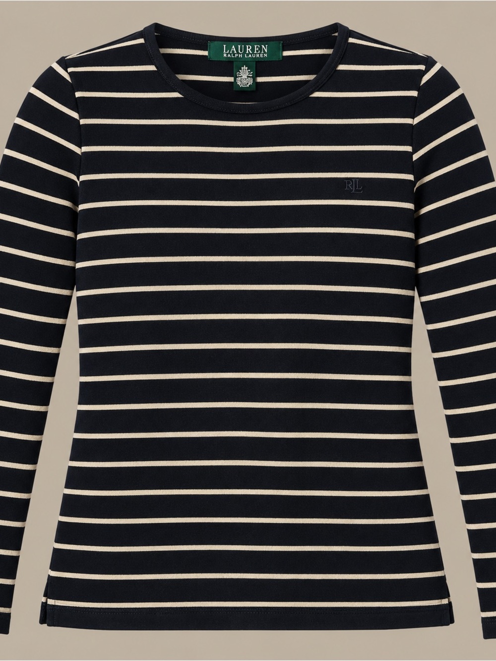 Lauren Ralph Lauren Black and Cream Striped Long Sleeve Tee